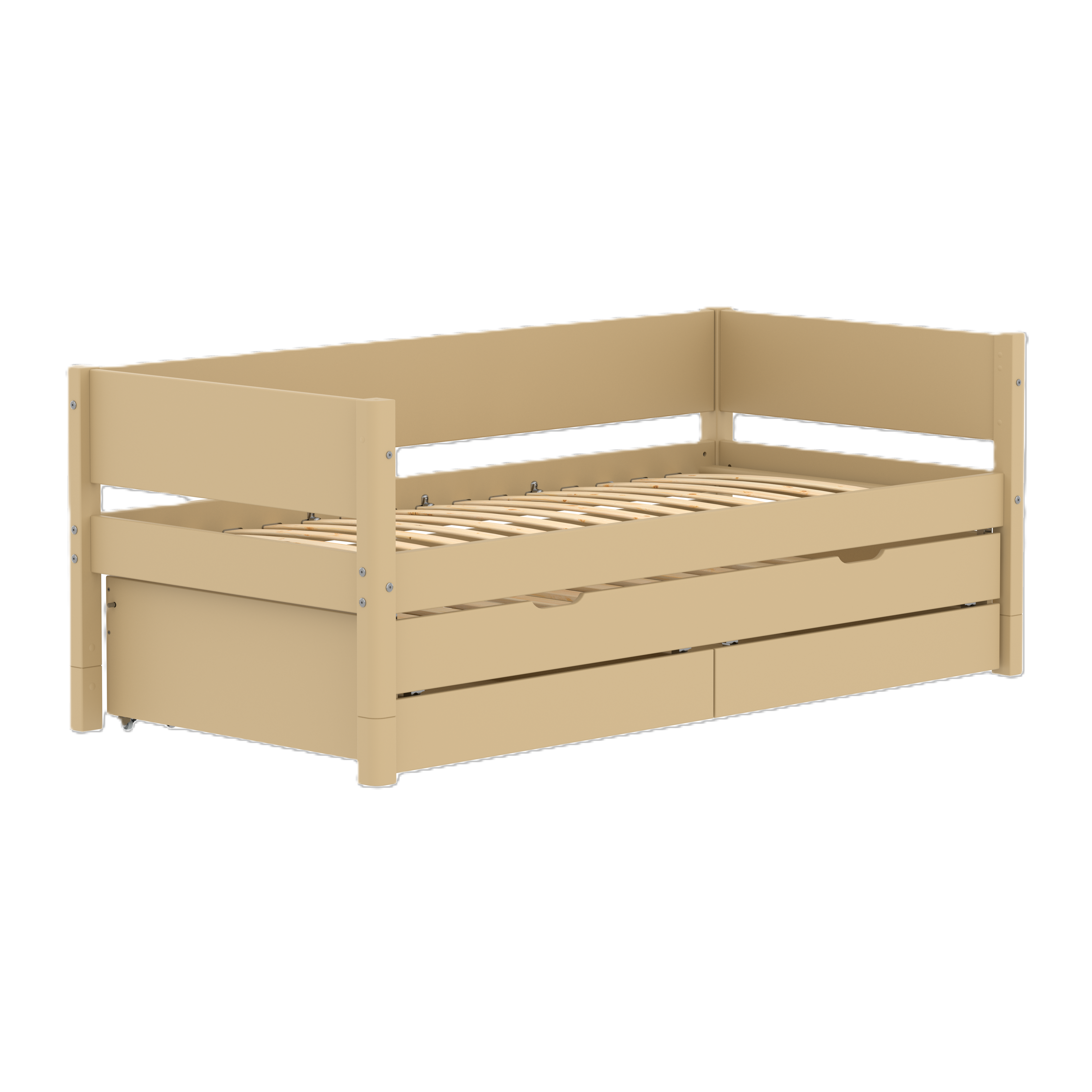 Flexa White Enkeltseng 90x200 Cm    Baggavl Incl    Skuffer Og Udtræksseng Sand