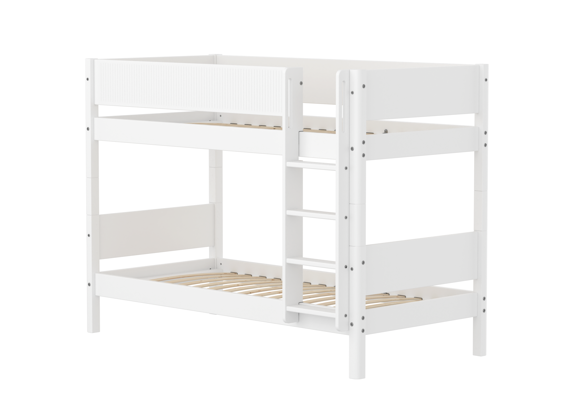 Flexa White Køjeseng 154 Cm Med Stige Og Grooves Sengehest 90x200 Cm- Hvid