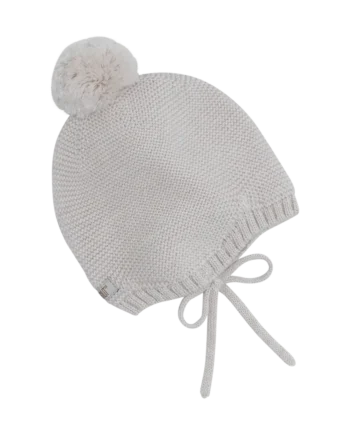 Huttelihut Uldstrikket Hjelm    Pompom Sand Melange 40